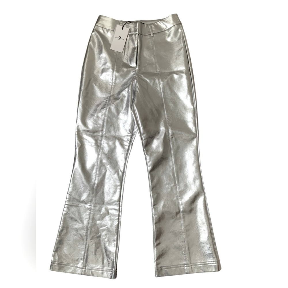7 FOR ALL MANKIND Silver Metallic Faux Leather Pants Boot Cut Women’s SZ Small